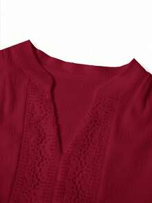 Gownix Women's Woven Jacquard Texture V-Neck Ruffle Hem Lace Trim Summer Dress - Burgundy - View 7