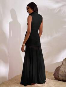 Opulessa 1 件女士纯色针织网眼修身美人鱼连衣裙 - 黑色 - 查看 2