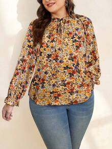 SHEIN Clasi 大码女式全身印花宽松休闲长袖衬衫 - 彩色 - 查看 1