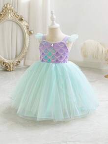 Glamorique Kids 女童公主亮片连衣裙，吊带，短袖，紫色，圣诞节少女连衣裙，新年连衣裙，圣诞儿童礼服，正式舞蹈礼服，舞台表演，优雅服装 - 綠色 - 查看 4