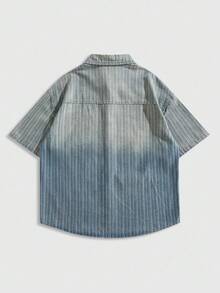 ROMWE MEN Men's Summer Short Sleeve Single-Breasted Pocket Casual Denim Shirt - Blue - View 2