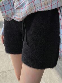 FRIFUL 女款短款保暖內裡加厚休閒甜美層搭針織長褲 秋季居家休閒黑色 - 黑色 - 查看 2
