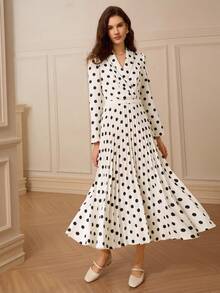 Penseblé Ladies Polka Dot Dress V-Neck Pleated Skirt - Multicolor - View 6