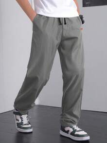 SHEIN Quần dài thường ngày màu xanh dành cho bé trai, thoải mái, thời trang, đa năng, vải mềm, thích hợp mặc hàng ngày, đi học, đi chơi, hoạt động ngoài trời, mọi mùa - Xám - Xem 8