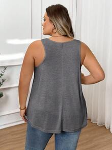 SHEIN CURVE+ Modisches, luftiges und bequemes ärmelloses T-Shirt Tanktop für Damen in Große Größen