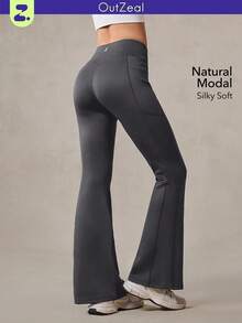 OutZeal Women Soft Modal Stretchy High Waist Flared Sports Pants Daily Casual - Dark Grey - View 1