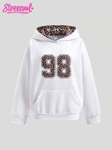 SHEIN Explorewe 秋冬季少女宽松休闲印花撞色卫衣，适合日常、通勤、休闲、度假、朋友聚会等场合。 - 白色 - 查看 3