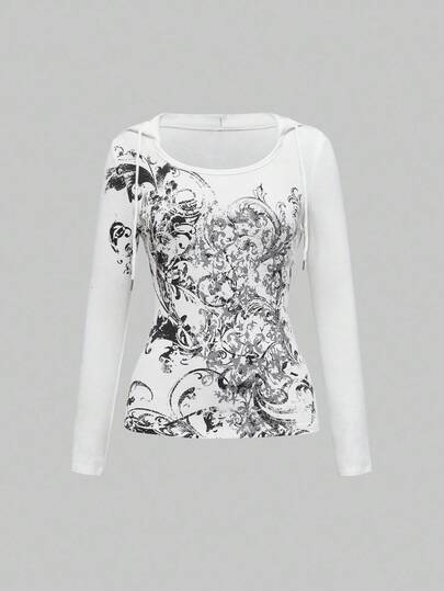 Grunge Punk T-shirt graphique asymétrique à l'épaule sexy, vintage, tie-dye, style punk pour femmes