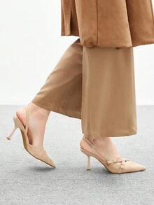 CUCCOO BIZCHIC Cuccoo Women's Fashion V-Cut Strap High Heel Pointed Toe Pumps - Apricot - View 4