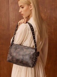 MOTF PREMIUM PU LEATHER RIVET SHOULDER BAG - Coffee Brown - View 5