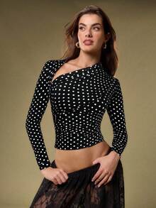 COSMINA 女士圆点长袖修身时尚百搭T恤 - 黑與白 - 查看 6