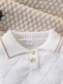 SHEIN 男婴针织毛衣和裤子两件套，舒适保暖服装，适合秋冬季，时尚休闲装，适合日常、居家、户外、旅行、上学 - 白色 - 查看 5