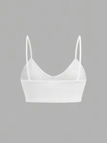 SHEIN Girlism Bộ 2 áo hai dây cổ chữ V tối giản cho thiếu nữ, kèm áo ngực có đệm và áo ngực kiểu racerback, bộ áo ngực không gọng màu trơn thoải mái, bộ 3 áo ngực thể thao mùa thu đông. - trắng - Xem 7