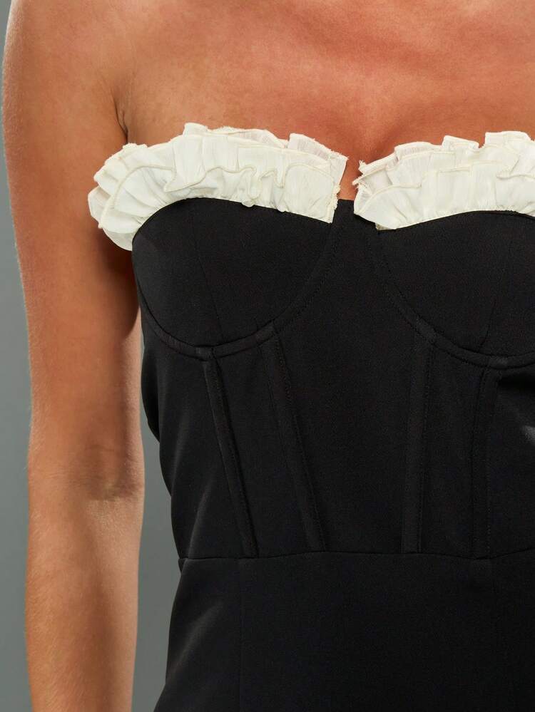 MISSGUIDED Strapless Ruffle Trim Corset Mini Dress Sweetheart Neckline Party Evening Wedding Guest Occasion Wear Structured Bustier Bodycon Elegant Fashion
