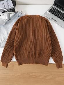 SHEIN Teen Boy Ribbed Texture Knit Cardigan, Casual Collegiate Style, Comfortable & Fashionable, Versatile & Practical, Soft Fabric, Suitable For Daily Wear, School, Outings, Outdoor Activities - Apricot - View 3