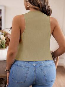 EMERY ROSE Áo khoác vest không tay thường ngày cỡ lớn cho nữ - Màu Khaki - Xem 2