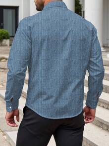 Manfinity Homme Plus Size Men's Simple Blue Long Sleeve Casual Shirt Business Casual Men Shirt Blue Dress Shirt For Men Textured Shirt Men Luxury Shirts Blue Designer Shirt, Fall