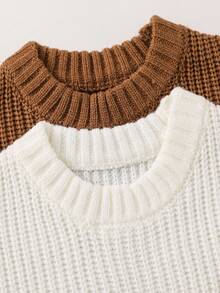 SHEIN 2pcs/Set Cute Unisex Baby Casual White & Brown Long Sleeve Sweater, Versatile Baby Clothes For Autumn/Winter Fall - Multicolor - View 6