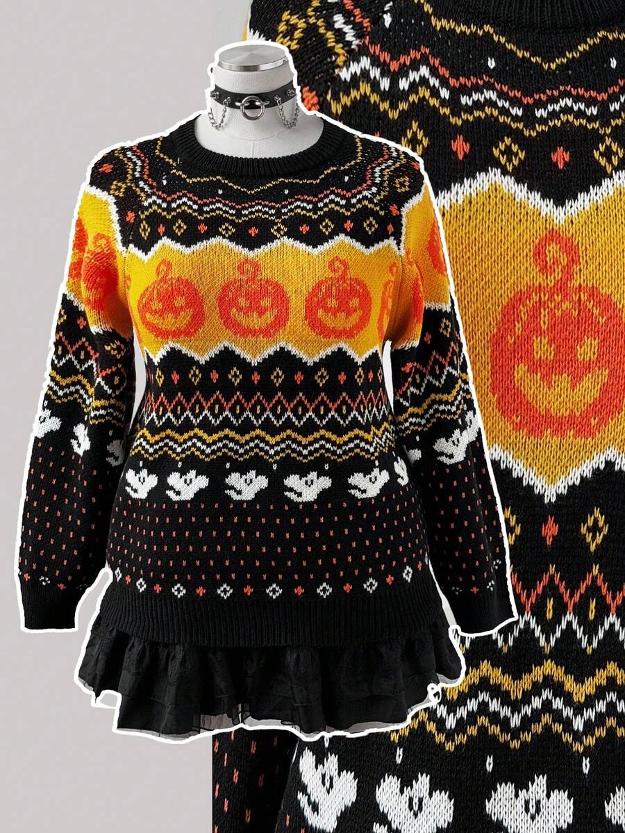 Sunspun Halloween Plus Size Sweaters Winter Fall Autumn - Black - View 1
