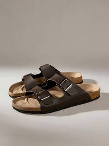 Solecia Men's Fashion Double Strap Double Buckle Casual Non-Slip Mule Slippers With Arch Support Soft Cork Sole, Comfortable Slip-On, Summer Ladies Beach Sandals, Suitable For Couples Everyday Wear And Vacation