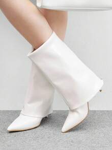 CUCCOO BIZCHIC New Winter White Pointed Toe Slim Heel Back Zipper Fashion Versatile Sexy Knee-High Boots For Women