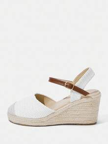 Styleloop 女式帆布厚底凉鞋，系带坡跟鞋，轻便高跟，适合派对/婚礼/休闲/度假，波西米亚风格 - 白色 - 查看 2