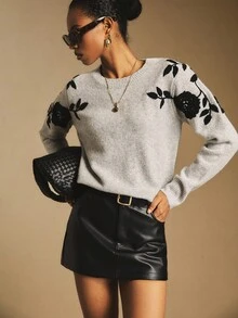 Poéselle 秋冬女士时尚休闲圆领长袖毛衣