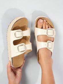 Solezae Dép bệt Nữ Khóa màu trơn Kỳ nghỉ - Màu be - Xem 5