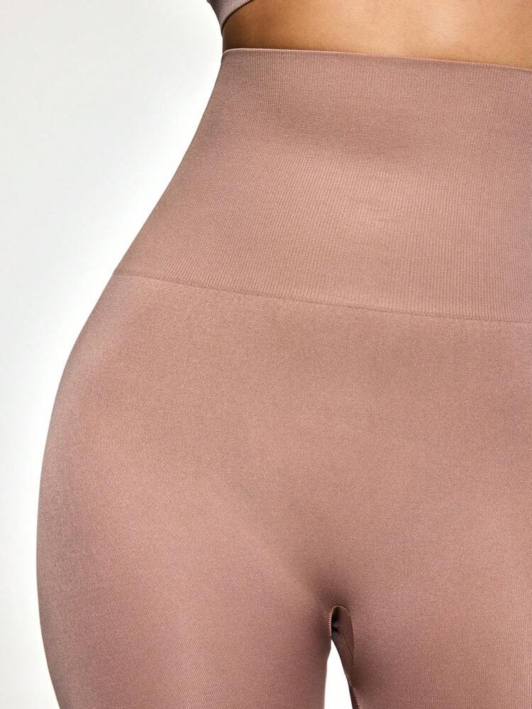 SHAPORA 女士纯色高腰修身裤，日常穿着 - 摩卡棕 - 查看 5