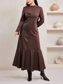 Veilorie Áo nỉ dài tay cổ tròn tối giản màu trơn dành cho nữ, trang phục thường ngày thu đông dành cho nữ - màu nâu - Xem 4