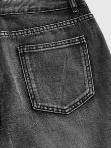 ROMWE MEN Street Life Pantalones cortos vaqueros casuales con adornos de strass y dobladillo deshilachado para hombres - Negro - Ver 4