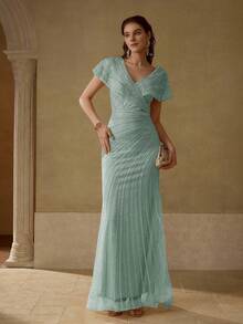 MOTF Soiréza CONTRAST SEQUIN RUCHED EVENING DRESS - Green - View 3