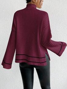 EMERY ROSE Suéter holgado de cuello alto, de manga larga y hombros caídos, de estilo informal para mujer, para otoño - Burdeos - Ver 2