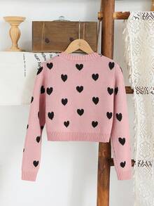 Sparklyn Áo len dài tay dệt kim nơ họa tiết trái tim dành cho bé gái - Màu Hồng baby - Xem 2