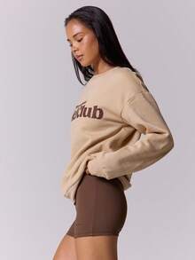 Musera Sport Sport "Padel Club" Graphic Print Oversized Sweatshirt Casual Lounge Active Workout Gym Back To School Winter - Khaki - View 3