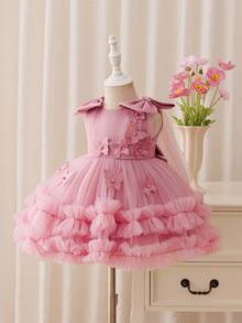 Glamorique Kids Toddler Girls' Cute Tulle Puff Skirt With Bow & Pearl Decor, Birthday Party Holiday Dance Princess Dress Fall Winter