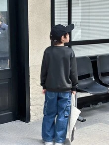 SHEIN Mirajuku Tween Boy Casual Sports Street Graphic Print Crew Neck Sweatshirt Chic Outfits For Autumn/Winter