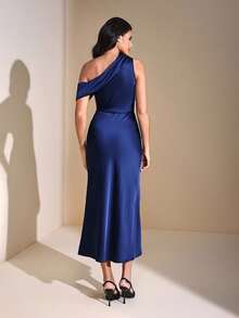 JIAN LASALA Asymmetric One-Shoulder Sleeveless Solid Satin Maxi Dress Women Spring Autumn Elegant Party Elegant Dresses For Women Going Out Party Dress Evening Dress Wedding Guest Luxury Stylish Clothing Collection Bachelorette Party Prom Dress