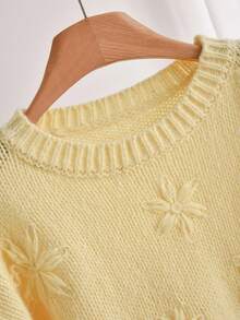 CosyJoli 大码女式休闲纯色圆领长袖套头毛衣针织毛衣黄色毛衣秋冬女装 - 米色 - 查看 3