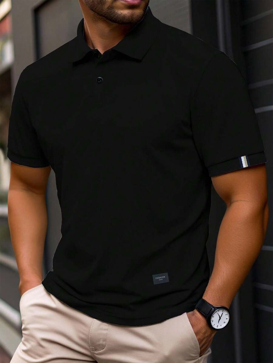 Manfinity Homme Áo thun polo tay ngắn thường ngày cỡ lớn dành cho nam - màu đen - Xem 1