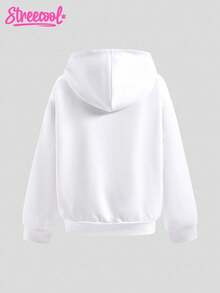 SHEIN Explorewe 秋冬季少女宽松休闲印花撞色卫衣，适合日常、通勤、休闲、度假、朋友聚会等场合。 - 白色 - 查看 2