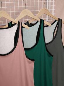 Plus Size Summer Casual Contrast Trim Sleeveless Nightgown Women Tank Tops Sleeveless Shirts For Women Women Tank Top Women Tops Tank Tops For Women - Multicolor - View 5