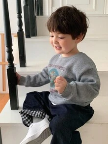 DAZY Baby Boys' Cartoon Casual Thermal Lined Crew Neck Long Sleeve Sweatshirt, Autumn/Winter