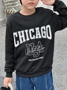 SHEIN Mirajuku Tween Boy Casual Sports Street Graphic Print Crew Neck Sweatshirt Chic Outfits For Autumn/Winter