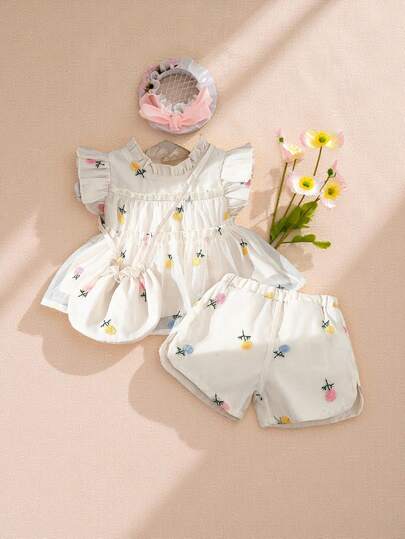 Souflis Souflis 嬰兒女孩刺繡上衣和短褲套裝