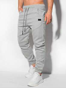 Manfinity Homme Pantalones largos con cintura con cordón y bolsillos en ángulo para hombres, para el otoño - Gris Claro - Ver 3