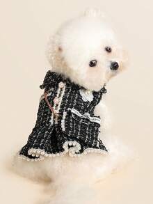 PETSIN 1pc Pet Socialite Style Black Dress Dress With Small Backpack, Autumn And Winter Thick Warm Princess Style Dress, Suitable For Cats And Dogs To Wear Clothes - Black - View 2