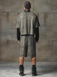 AXEPEAK 男士豹纹衬衫和短裤套装 - 彩色 - 查看 3