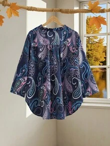 EMERY ROSE Áo sơ mi thường ngày cỡ lớn, thời trang tối giản mặc hàng ngày, trang phục mùa hè cho phụ nữ, xuân/hè, trang phục nghỉ dưỡng cho phụ nữ, trang phục phương Tây cho phụ nữ - Nhiều màu - Xem 2