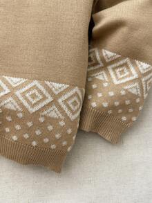 Blossori Young Boys' French Elegant Geometric Pattern Crew Neck Long Sleeve Sweater Fall Winter - Khaki - View 5